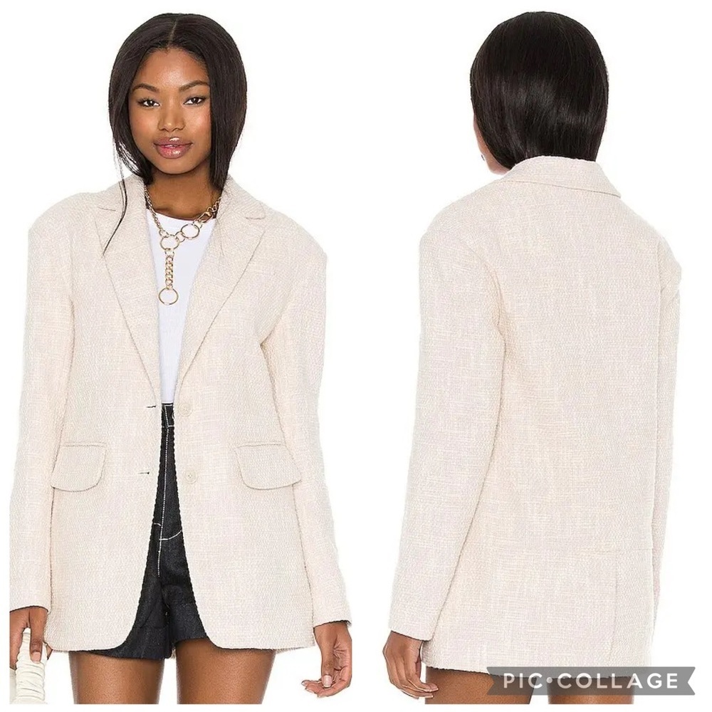 Joie Harlan Cotton Tweed Blazer Beige Tailored Jacket Size 4